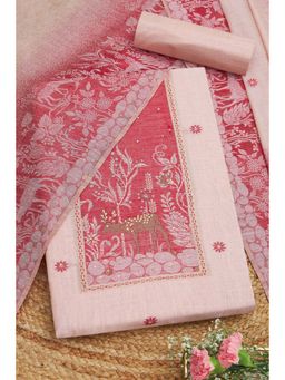 Soch - Peach Chanderi Botanical Print Unstitched Kurta with Bottom and Dupatta (Set of 3)