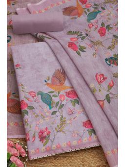 Soch - Lavender Linen Botanical Print Unstitched Kurta with Bottom and Dupatta (Set of 3)