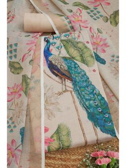 Soch - Beige Print Unstitched Kurta with Bottom and Dupatta (Set of 3)