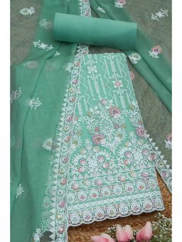 Soch - Turquoise Blue Crinkle Chiffon Embroidered Unstitched Kurta with Bottom and Dupatta (Set of 3)
