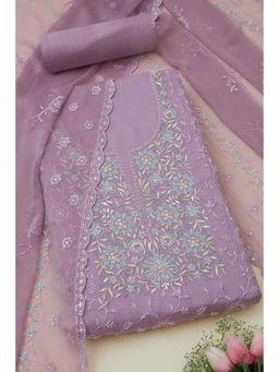 Soch - Lavender Organza Embroidered Unstitched Kurta with Bottom and Dupatta (Set of 3)