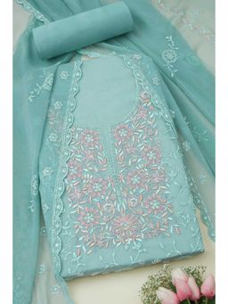 Soch - Turquoise Organza Embroidered Unstitched Kurta with Bottom and Dupatta (Set of 3)