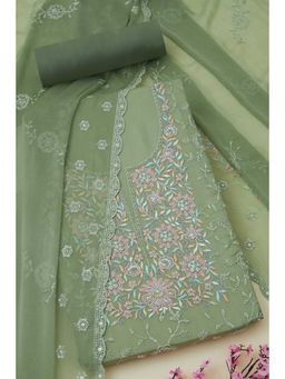 Soch - Green Organza Embroidered Unstitched Kurta with Bottom and Dupatta (Set of 3)