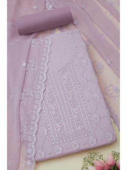 Soch - Lavender Organza Embroidered Unstitched Kurta with Bottom and Dupatta (Set of 3)