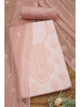 Soch - Peach Crinkle Chiffon Embroidered Unstitched Kurta with Bottom and Dupatta (Set of 3)