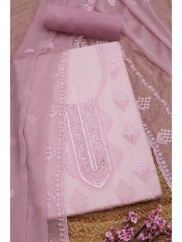 Soch - Blush Pink Crinkle Chiffon Embroidered Unstitched Kurta with Bottom and Dupatta (Set of 3)
