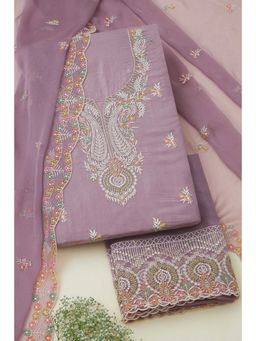 Soch - Lavender Crushed Silk Embroidered Unstitched Kurta with Bottom and Dupatta (Set of 3)