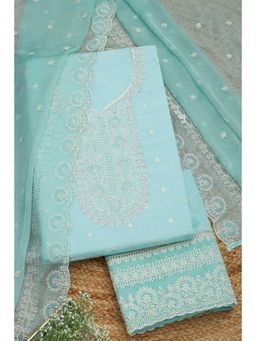 Soch - Powder Blue Organza Embroidered Unstitched Kurta with Bottom and Dupatta (Set of 3)