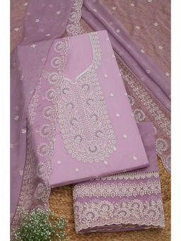Soch - Lavender Organza Embroidered Unstitched Kurta with Bottom and Dupatta (Set of 3)