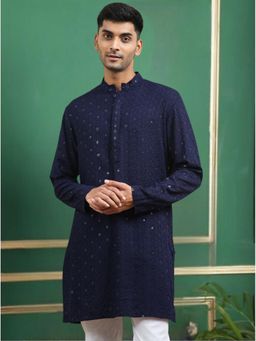 TATTVA - Navy Blue Toned Chikankari Cotton Short Kurta