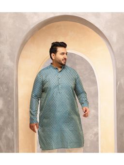 SOJANYA - Men Silk Blend Peacock Blue Self Design Long Kurta