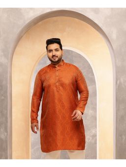SOJANYA - Men Jacquard Silk Orange And Gold Only Long Kurta