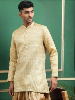 TATTVA - Beige Toned Woven Design Cotton Short Kurta