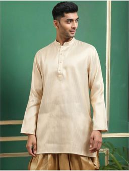 TATTVA - Beige Toned Brocade Polyester Short Kurta