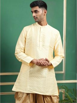 TATTVA - Beige Toned Woven Design Polyester Short Kurta