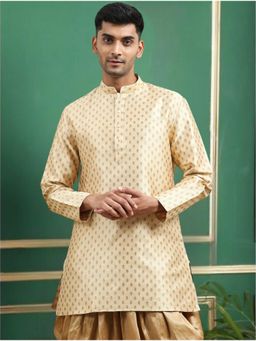 TATTVA - Gold Toned Jacquard Polyester Short Kurta