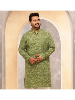SOJANYA - Men Cotton Blend Green Long Kurta With Floral Print