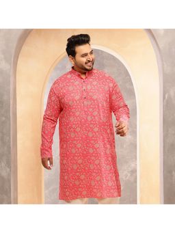 SOJANYA - Men Cotton Blend Dark Pink Long Kurta With Floral Print