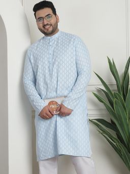 SOJANYA - Men Cotton Blend Printed Sky Blue Long Kurta