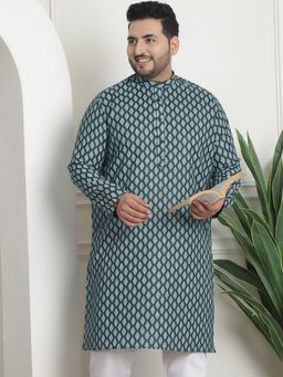 SOJANYA - Men Cotton Blend Printed Green Long Kurta