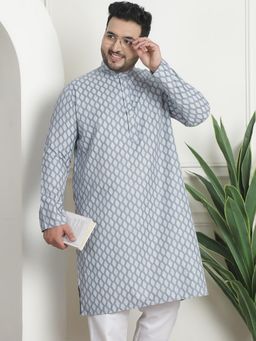 SOJANYA - Men Cotton Blend Printed Grey Long Kurta