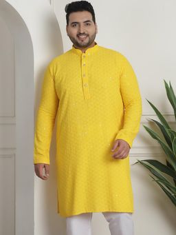 SOJANYA - Men Cotton Sequinned Embroidered Yellow Long Kurta