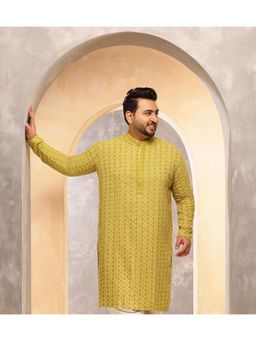 SOJANYA - Men Cotton Ethnic Motifs Embroidered Mehndi Long Kurta