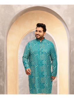 SOJANYA - Men Cotton Blend Sanganeri Printed Blue Long Kurta