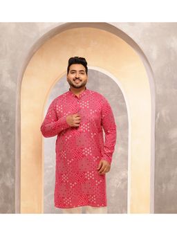 SOJANYA - Men Cotton Blend Sanganeri Printed Pink Long Kurta