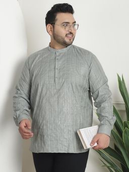 SOJANYA - Men Cotton Woven Design Green Short Kurta