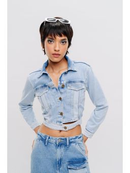FREAKINS - Open Belted Denim Crop Jacket
