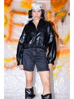 FREAKINS - Black Leather Detailed Jacket
