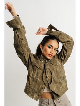 FREAKINS - Green Spread Collar Denim Jacket