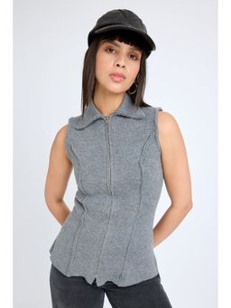 FREAKINS - Grey Sleeveless Collared Jacket