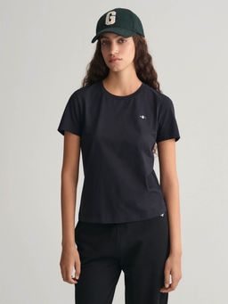 GANT - Women Black Solid Round Neck Short Sleeves T-Shirt
