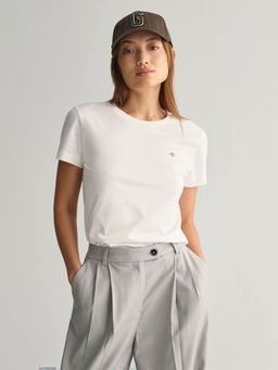 GANT - Women White Solid Round Neck Short Sleeves T-Shirt