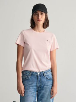 GANT - Women Pink Solid Round Neck Short Sleeves T-Shirt