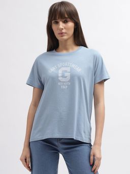 GANT - Women Blue Printed Round Neck Short Sleeves T-Shirt