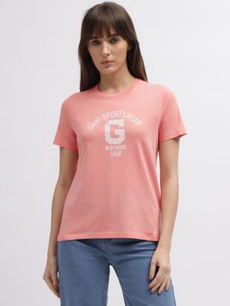 GANT - Women Orange Printed Round Neck Short Sleeves T-Shirt