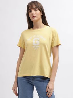 GANT - Women Yellow Printed Round Neck Short Sleeves T-Shirt