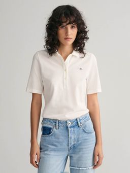 GANT - Women White Solid Polo Short Sleeves T-Shirt