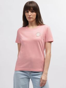 GANT - Women Pink Solid Round Neck Short Sleeves T-Shirt