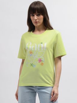 GANT - Women Green Printed Round Neck Short Sleeves T-Shirt
