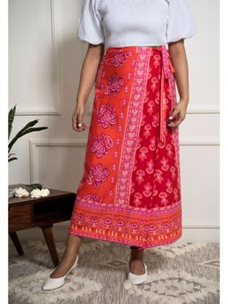 Label Tanvee - Maroon and Orange Wrap Midi Skirt