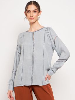 Madame - Women Embroidered Keyhole Neck Top