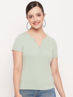 Madame - Women Solid Mandarin Neck Top