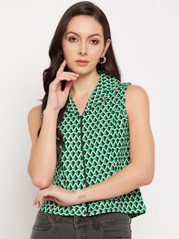 Madame - Women Printed Shirt Collar Top