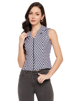 Madame - Women Printed Shirt Collar Top