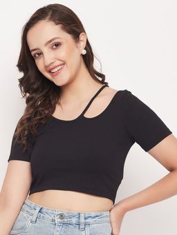 Madame - Women Solid Round Neck Crop Top