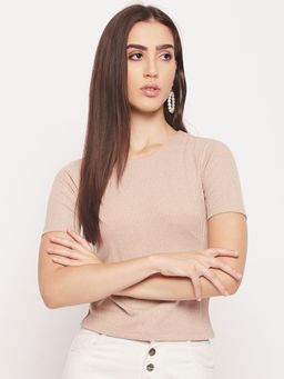 Madame - Women Solid Round Neck Crop Top